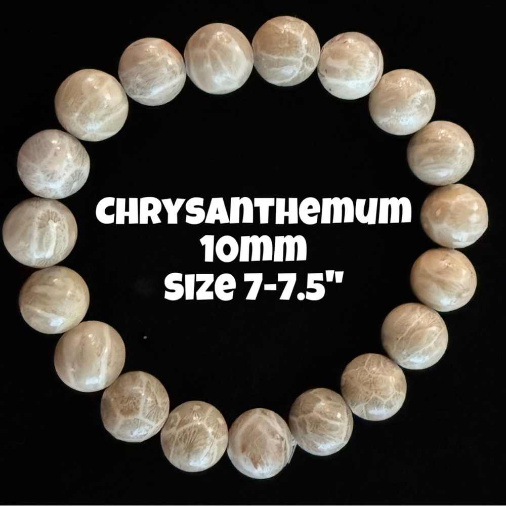 Authentic Chrysanthemum Stone 10mm Beaded Stretch Bracelet by Bombshell Beads
